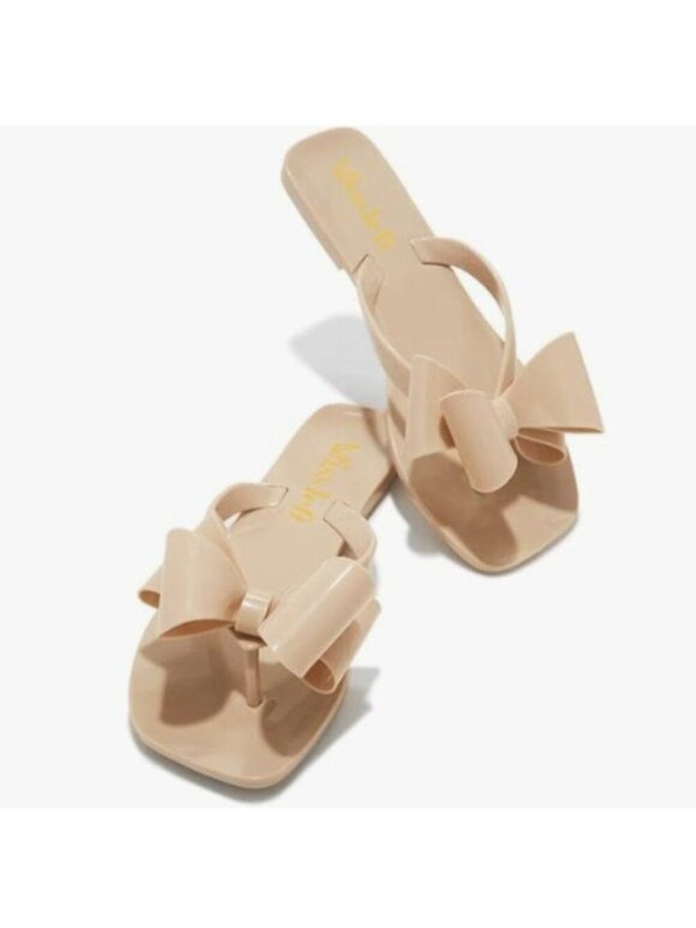 miss left Women Versatile Open Square Toe Flip Flops Bowknots Sandals Nude Shoes
